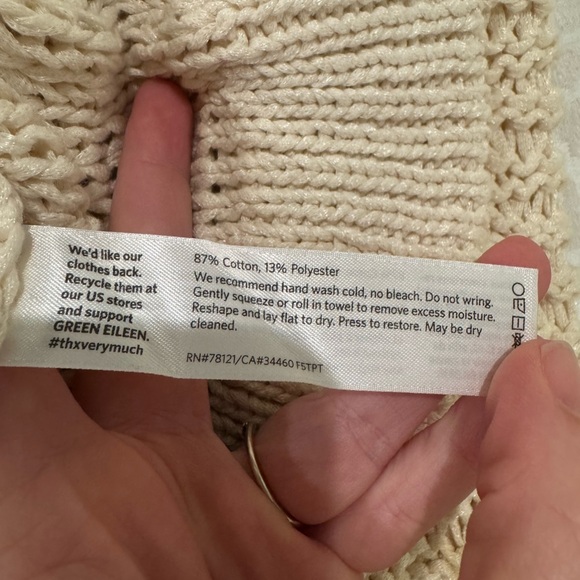 Eileen Fisher Hand Knit Ivory Sweater Large Cotton Blend Textured scoop - Picture 6 of 8